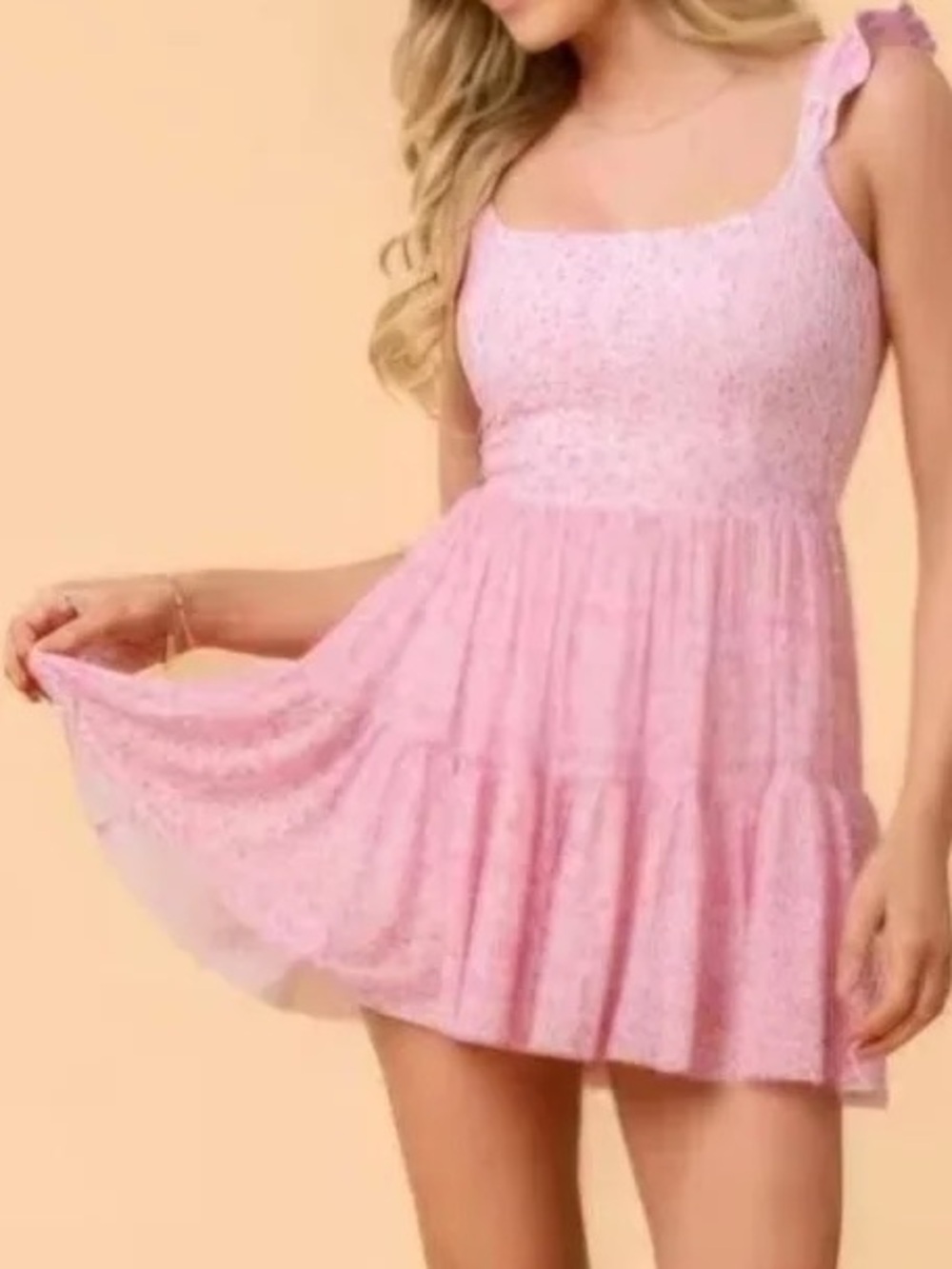 Blogilates Pink floral Ballerina Ruffle Dress size S